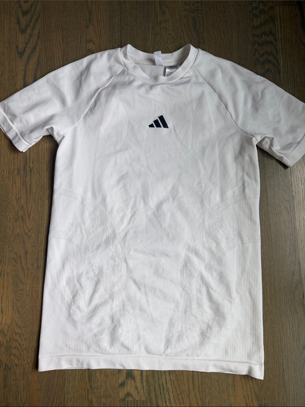 adidas White Short-Sleeve Tennis Shirt with Navy Logo